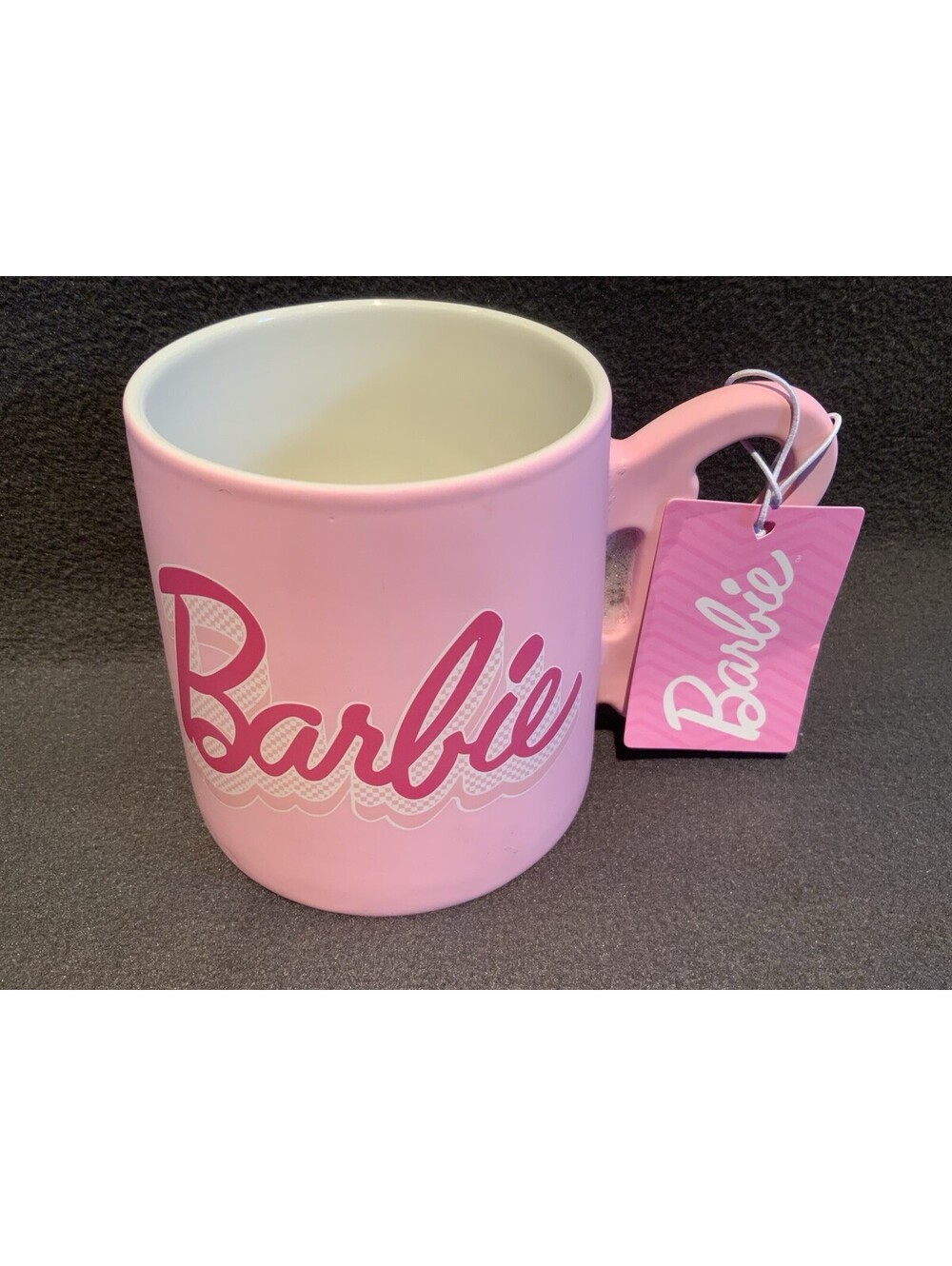 Barbie Soft Touch Large Pink 21oz. Barbie Mug with Checkered Logo and B Handle